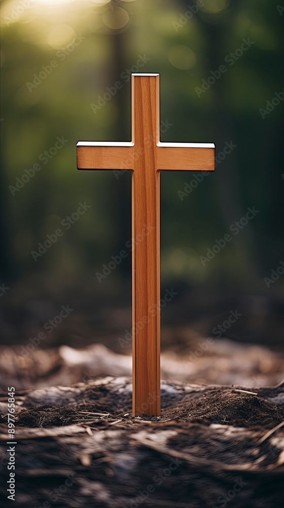 wooden cross with blurred background, generative ai wooden cross with blurred background, generative ai