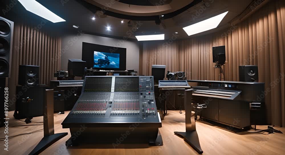 studio interior with digital sound mixing console and professional equipment studio interior with digital sound mixing console and professional equipment