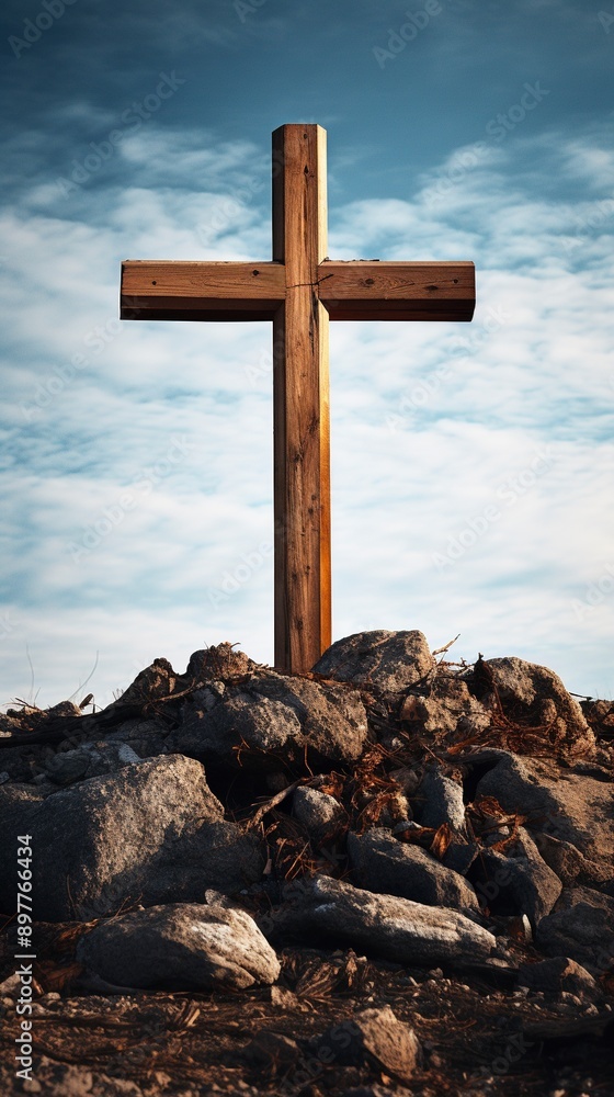 wooden cross with blurred background, generative ai wooden cross with blurred background, generative ai