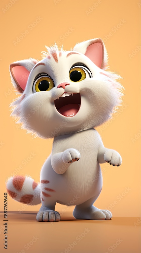 cute cat cartoon 3d render with one color background, generative ai cute cat cartoon 3d render with one color background, generative ai