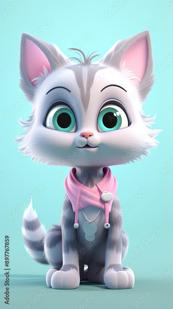 cute cat cartoon 3d render with one color background, generative ai cute cat cartoon 3d render with one color background, generative ai