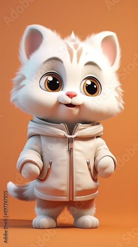 Wallpaper Mural cute cat cartoon 3d render with one color background, generative ai Torontodigital.ca