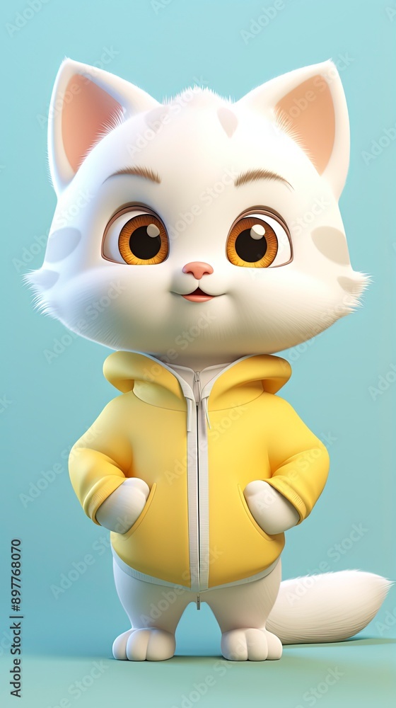 cute cat cartoon 3d render with one color background, generative ai cute cat cartoon 3d render with one color background, generative ai