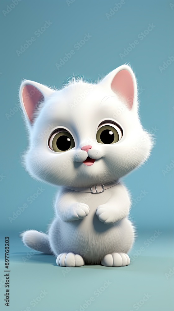Fototapeta premium cute cat cartoon 3d render with one color background, generative ai
