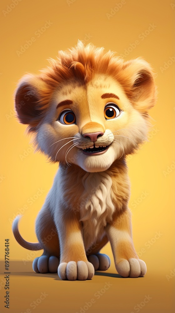 cute lion cartoon 3d render with one color background, generative ai cute lion cartoon 3d render with one color background, generative ai