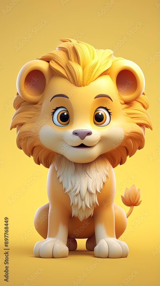 cute lion cartoon 3d render with one color background, generative ai cute lion cartoon 3d render with one color background, generative ai