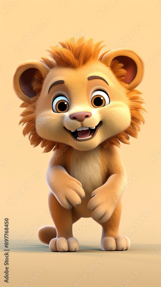 cute lion cartoon 3d render with one color background, generative ai cute lion cartoon 3d render with one color background, generative ai