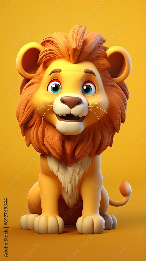 cute lion cartoon 3d render with one color background, generative ai cute lion cartoon 3d render with one color background, generative ai
