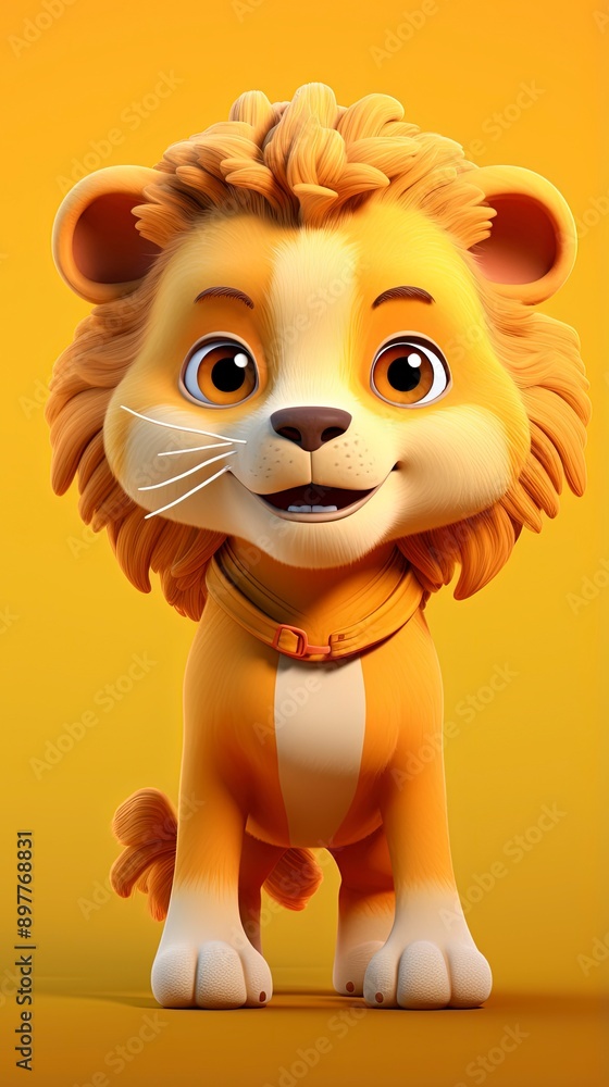 cute lion cartoon 3d render with one color background, generative ai cute lion cartoon 3d render with one color background, generative ai