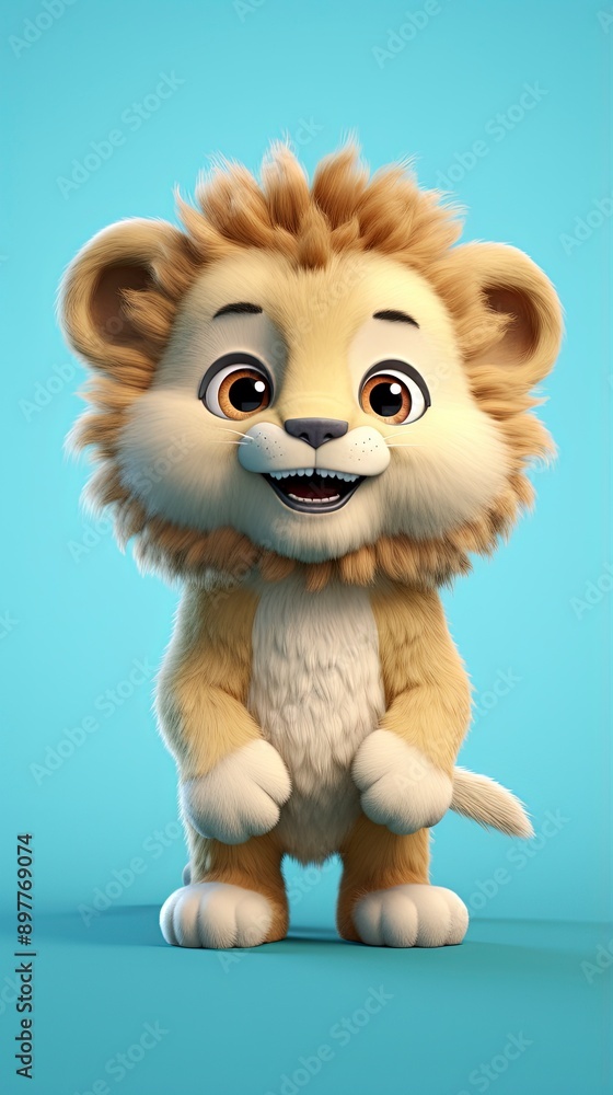 cute lion cartoon 3d render with one color background, generative ai cute lion cartoon 3d render with one color background, generative ai