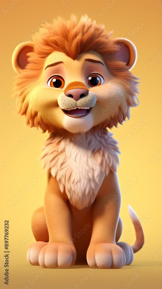 cute lion cartoon 3d render with one color background, generative ai cute lion cartoon 3d render with one color background, generative ai