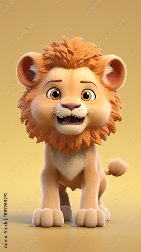 cute lion cartoon 3d render with one color background, generative ai cute lion cartoon 3d render with one color background, generative ai