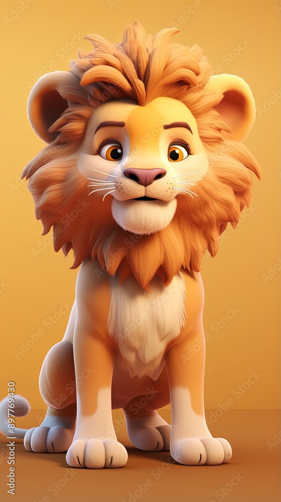 cute lion cartoon 3d render with one color background, generative ai cute lion cartoon 3d render with one color background, generative ai