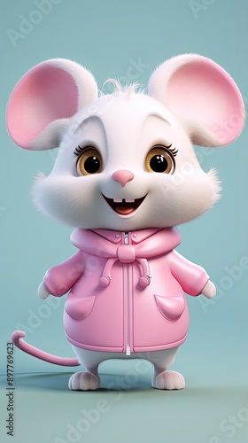 cute mouse cartoon 3d render with one color background, generative ai © ImronDesign