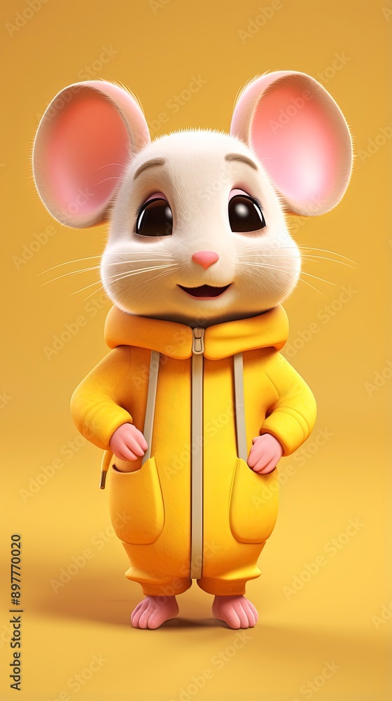 Fototapeta premium cute mouse cartoon 3d render with one color background, generative ai
