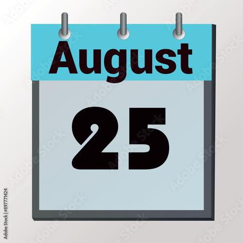 vector calendar page with date August 25, light colors