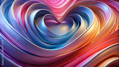 Abstract background with a colorful heart shape, glowing light effect and blurred color gradient for Valentine's Day card design.