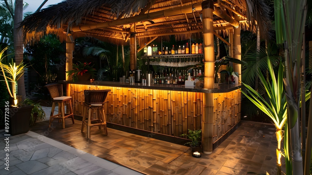 Fototapeta premium bamboo outdoor bar with lights