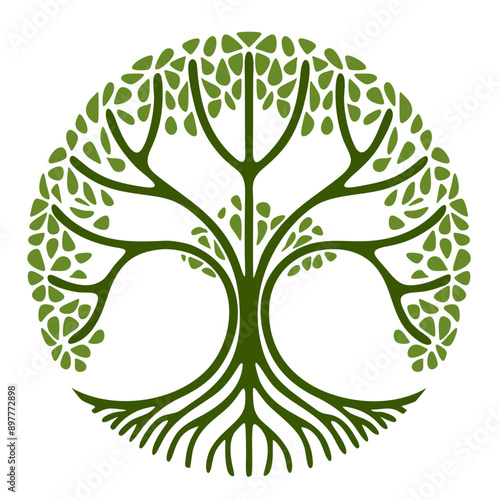 tree logo with circle shape vector stamp leaf root tree of life oak banyan tree