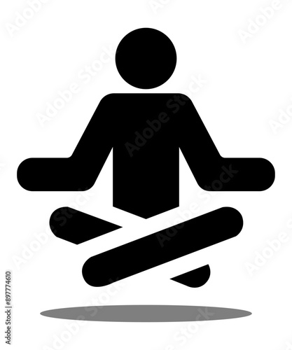 a silhouette of a man doing meditation. black sticker icon illustration.