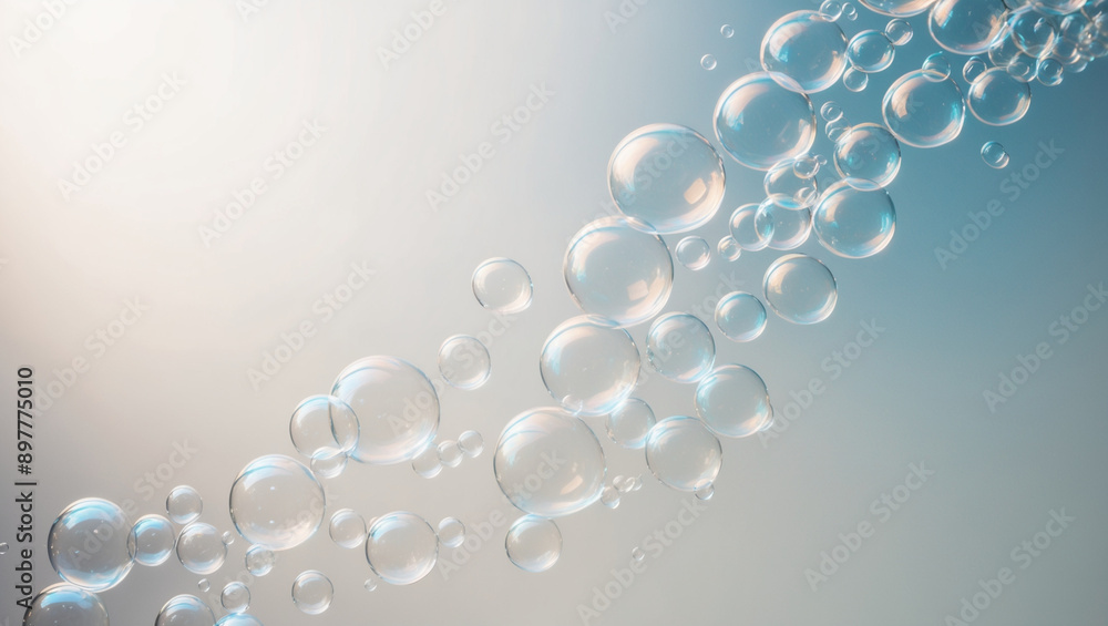 Obraz premium Closeup of Iridescent Bubbles Floating in a Light Blue Liquid