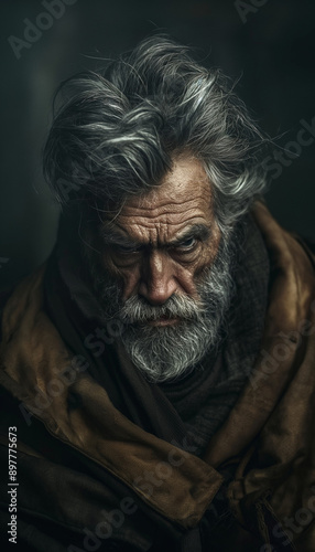 Retrato Cinemático de Homem de 60 Anos com Cabelos Grisalhos IA Generativa