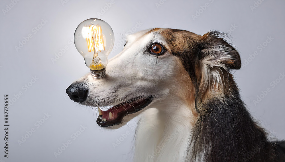 Borzoi with Bright Idea Holding Light Bulb Borzoi with Bright Idea Holding Light Bulb