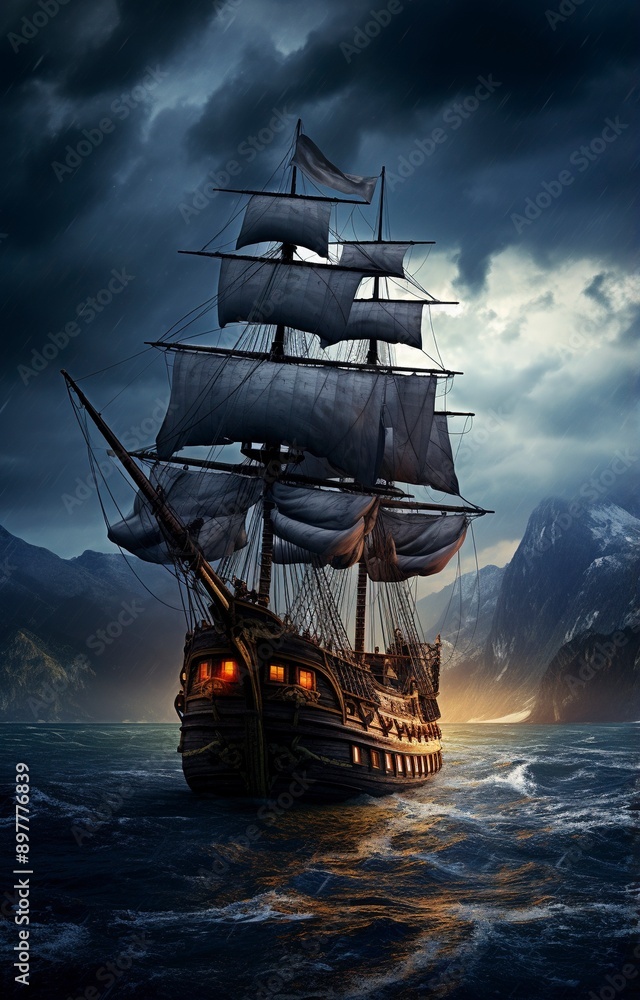 Fototapeta premium ship in the sea background , generative ai