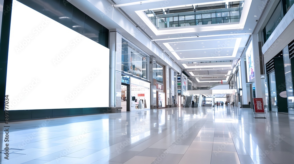 A prime retail location beckons with a large empty billboard in shopping mall. Capture attention and attract shoppers with high-impact branding. Your message awaits for effective advertising. A prime retail location beckons with a large empty billboard in shopping mall. Capture attention and attract shoppers with high-impact branding. Your message awaits for effective advertising.
