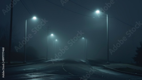 Dark empty street with spotlights