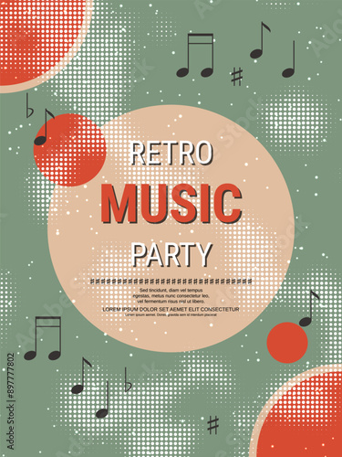 Night music party, dance club, music festival retro style flyer, poster, booklet, invitation card vector design template 