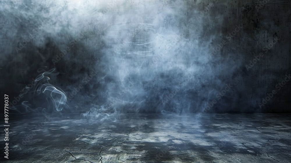 Fototapeta premium Concrete floor and smoke background. dark grunge background.