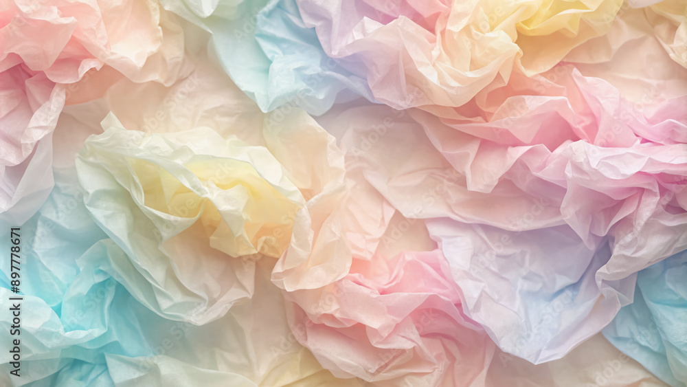 Fototapeta premium Soft, delicate, and intricately designed vector tissue paper texture with subtle folds and creases, featuring a pastel color palette and gentle gradient effects.