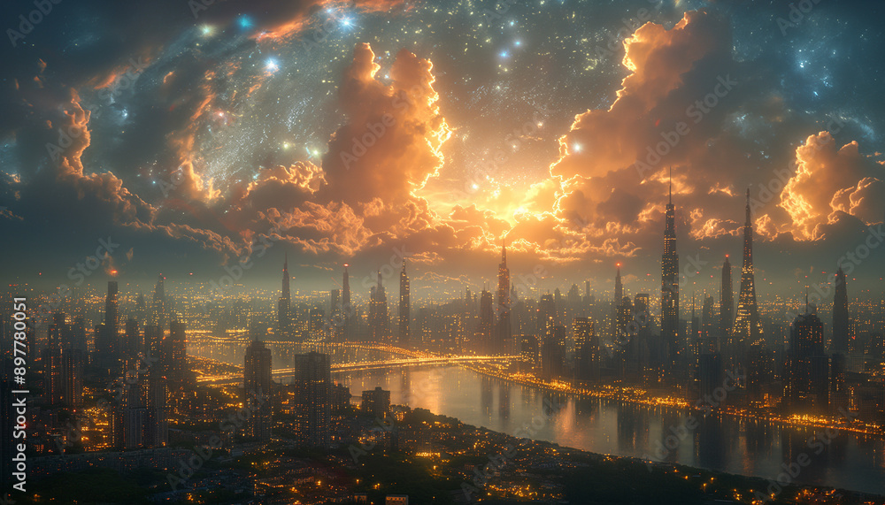 Cidade Futurista Noturna com Arranha-céus Iluminados e Pontes Panorâmicas IA Generativa Cidade Futurista Noturna com Arranha-céus Iluminados e Pontes Panorâmicas IA Generativa