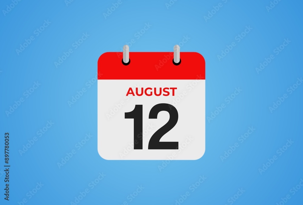 Fototapeta premium Icon calendar day. 12 August. 12th days of the month, illustration style. Date day of week Sunday, Monday, Tuesday, Wednesday, Thursday, Friday, Saturday. 