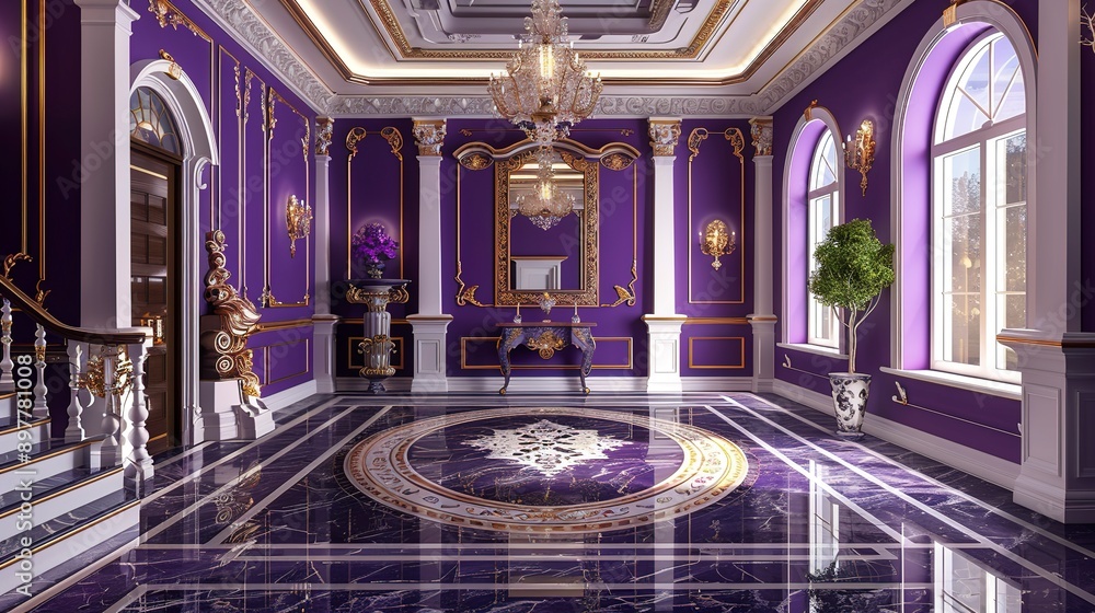 Obraz premium Luxurious purple interior with marble flooring and decorative walls 
