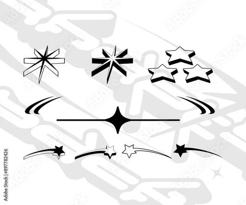 Vector set of different black sparkles icons. Collection of star sparkles symbol. Design on white background.