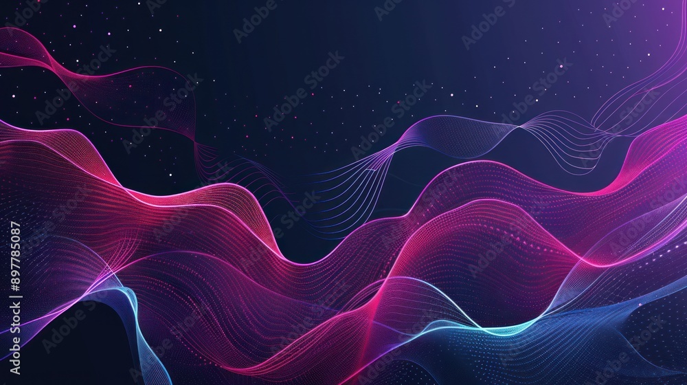 Obraz premium Abstract Wavy Pattern with Glowing Lines and Dots