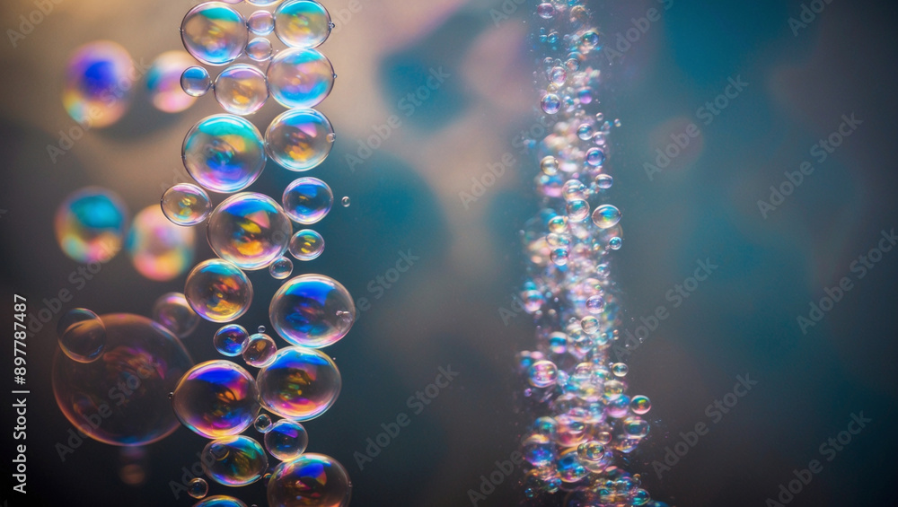 Iridescent Soap Bubbles Rising In Water Iridescent Soap Bubbles Rising In Water