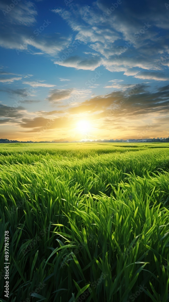 green wheat field background and copy space , generative ai green wheat field background and copy space , generative ai