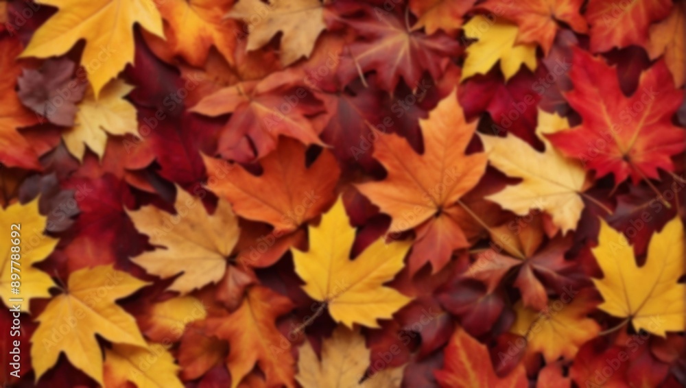 A blurred background of autumn leaves in vibrant colors of red, orange, and yellow, out of focus A blurred background of autumn leaves in vibrant colors of red, orange, and yellow, out of focus
