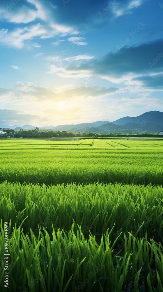 green wheat field background and copy space , generative ai green wheat field background and copy space , generative ai