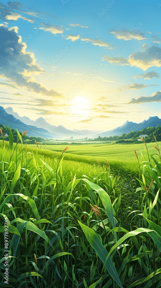 green wheat field background and copy space , generative ai green wheat field background and copy space , generative ai