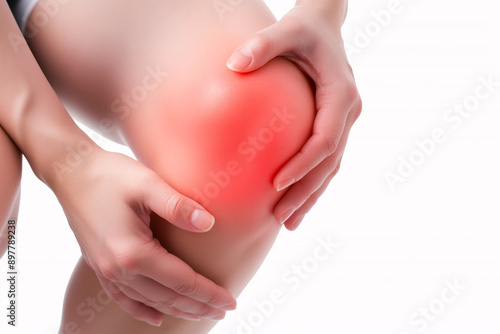 Wallpaper Mural Close-Up of Person Holding Painful Knee with Inflammation Highlighted in Red Torontodigital.ca
