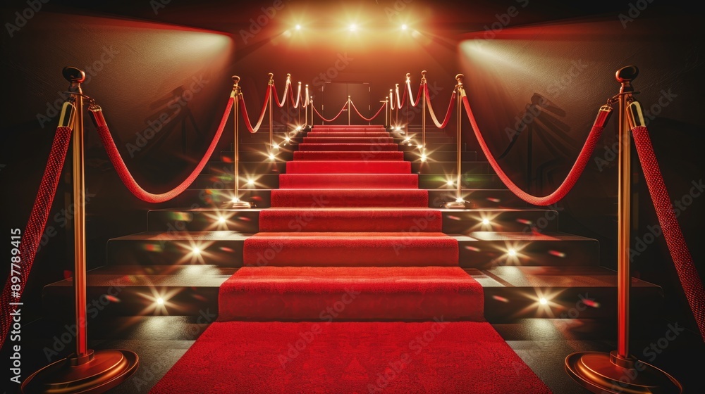 Red Carpet hallway with barriers and red ropes Red Carpet hallway with barriers and red ropes
