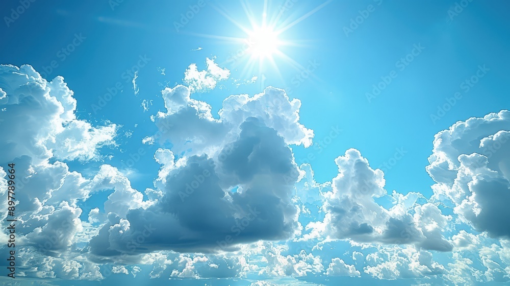 Fluffy white clouds in a bright blue sky