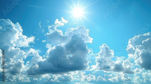 Obraz na płótnie Fluffy white clouds in a bright blue sky w salonie