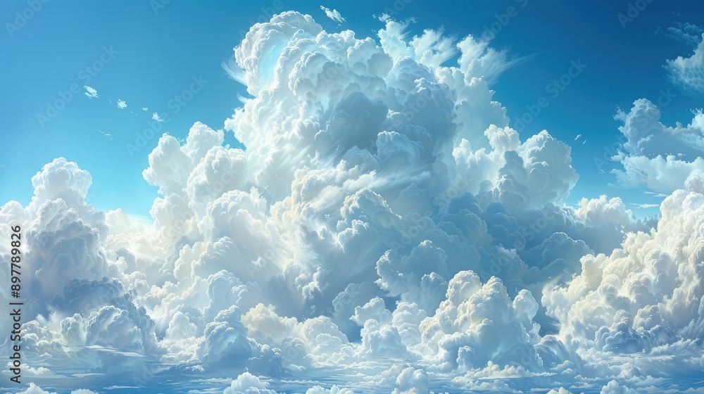 Fluffy white clouds in a bright blue sky
