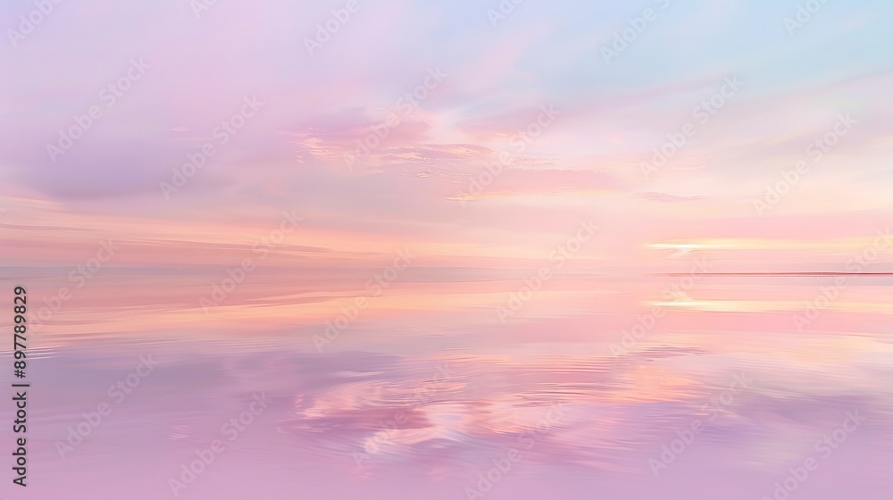 A serene pastel sunset over a calm lake, reflecting the soft hues of the sky in the water. A serene pastel sunset over a calm lake, reflecting the soft hues of the sky in the water.