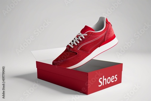 Isolated Red Shoe Resting On Box No Brand Shoebox Generative Illustration on Blank White